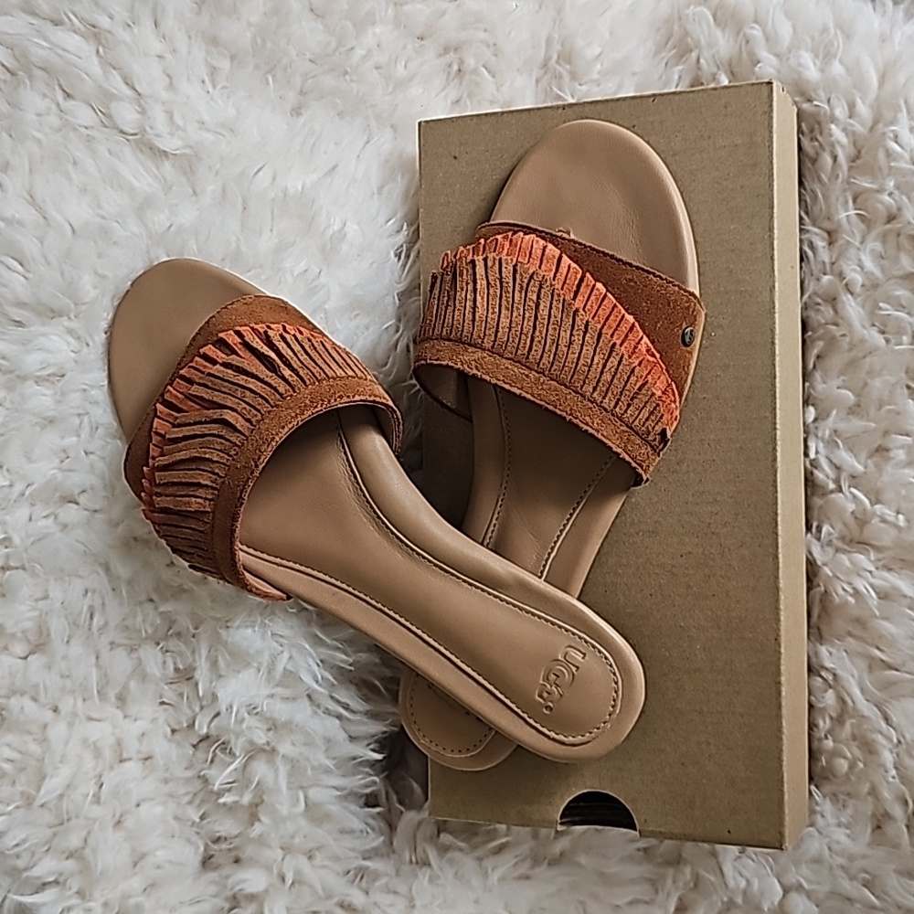 UGG Women's Tan and Brown Fringe Sandals